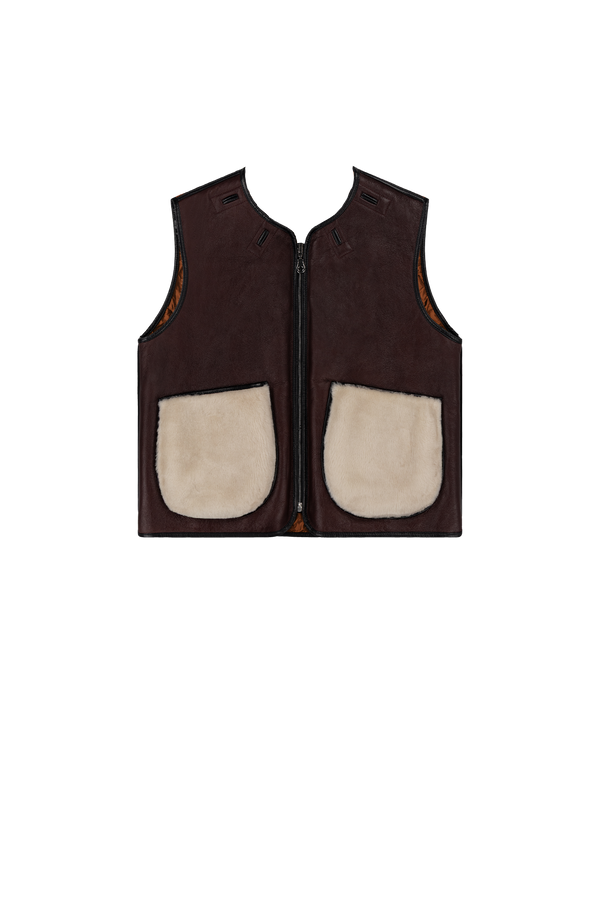 Aviator Shearling Vest - Oxblood / Pebble - Layer 5