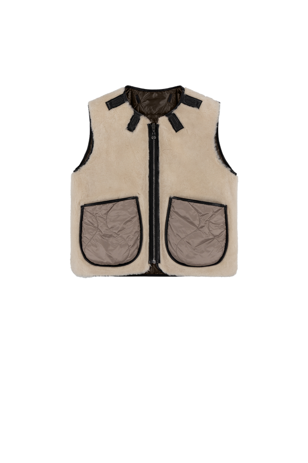 Aviator Shearling Vest - Oxblood / Pebble - Layer 2