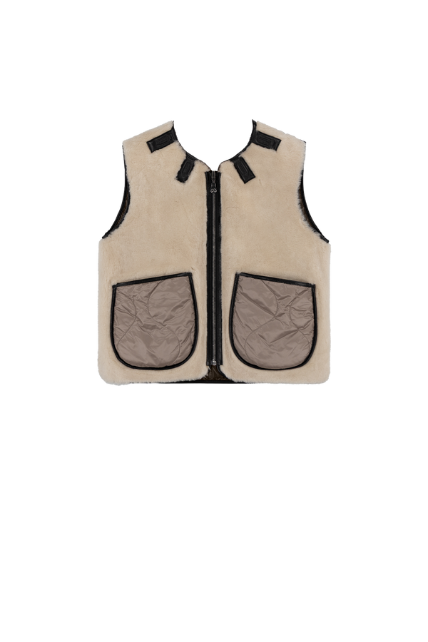 Aviator Shearling Vest - Oxblood / Pebble - Layer 5