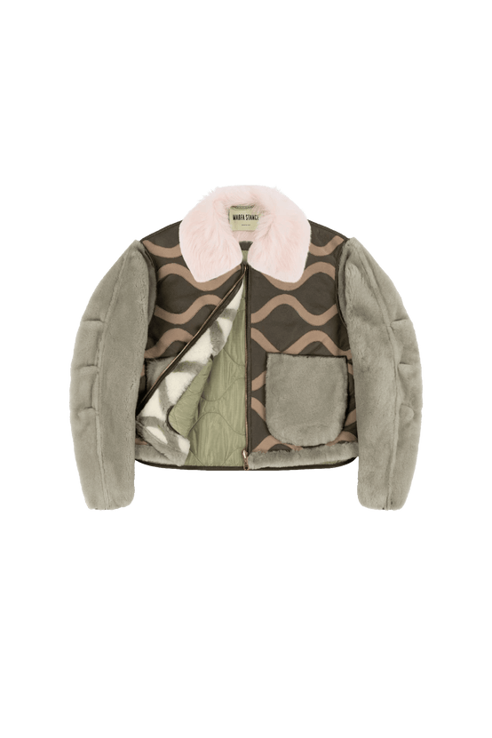 Intarsia Shearling Cropped Aviator Jacket Marfa Stance