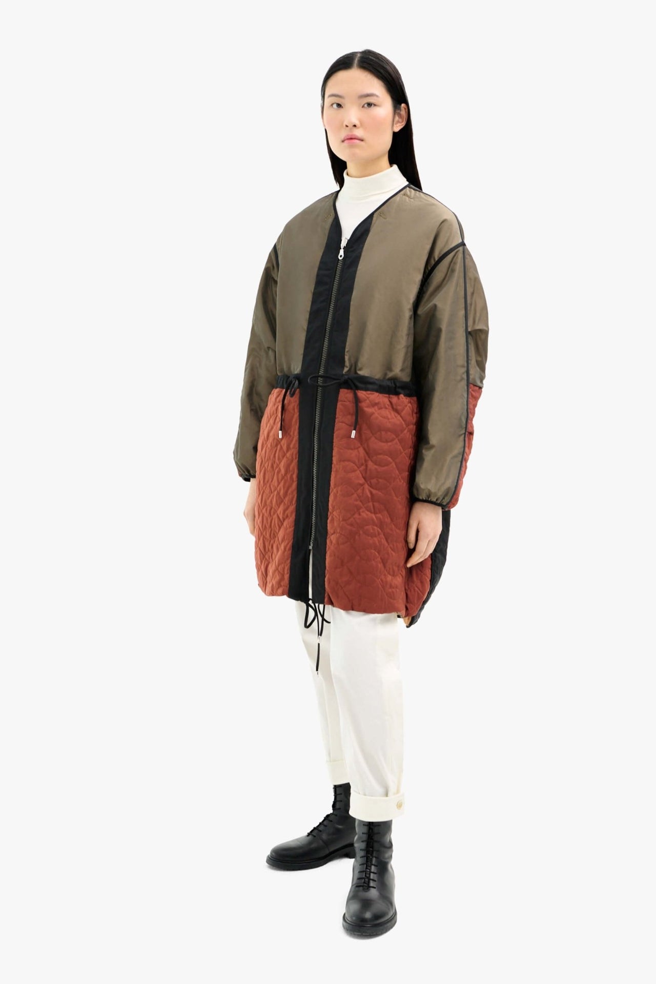 Silk Nylon Quilt Parka - Peat & Russett / Peat & Burnt Orange