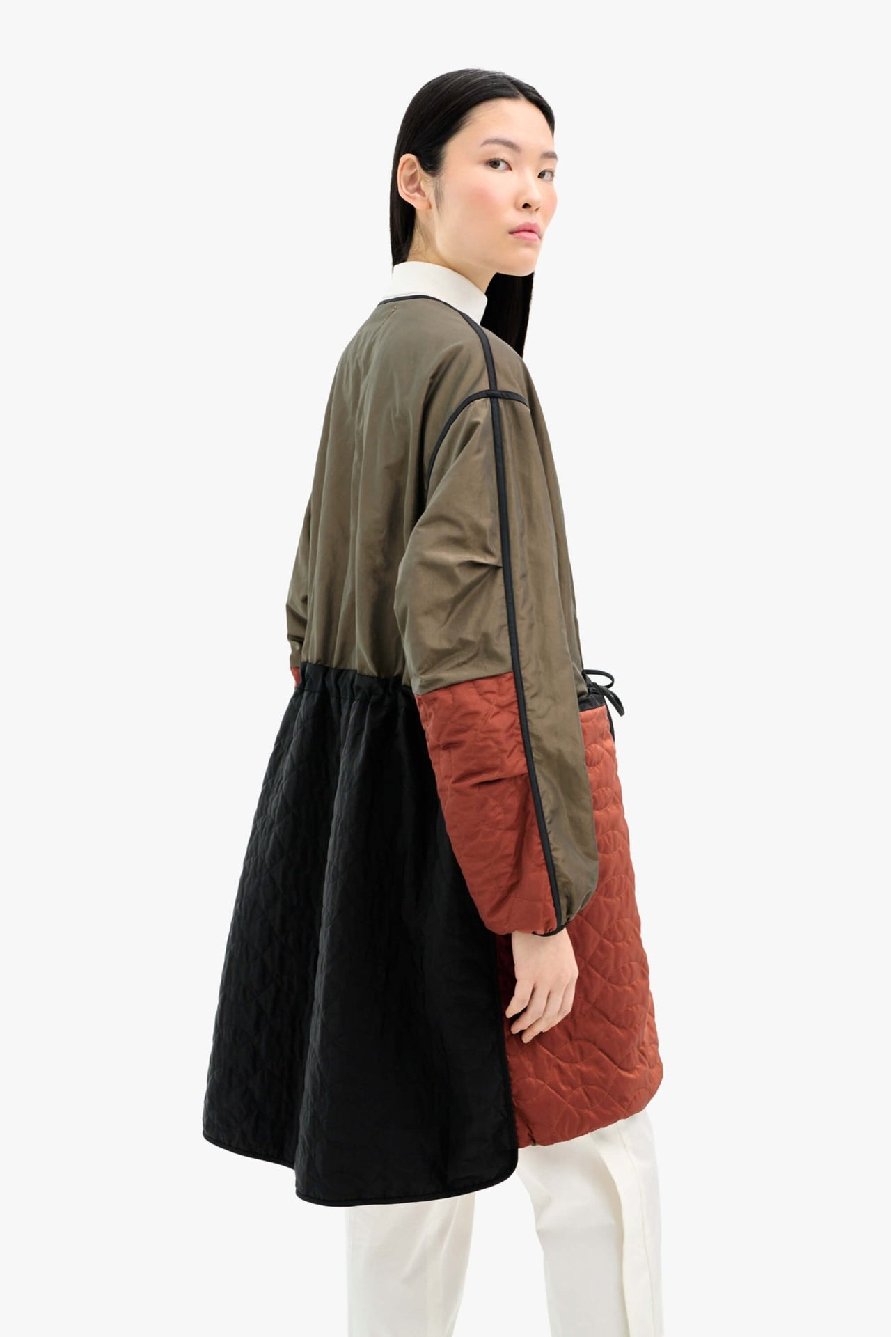 Silk Nylon Quilt Parka - Peat & Russett / Peat & Burnt Orange