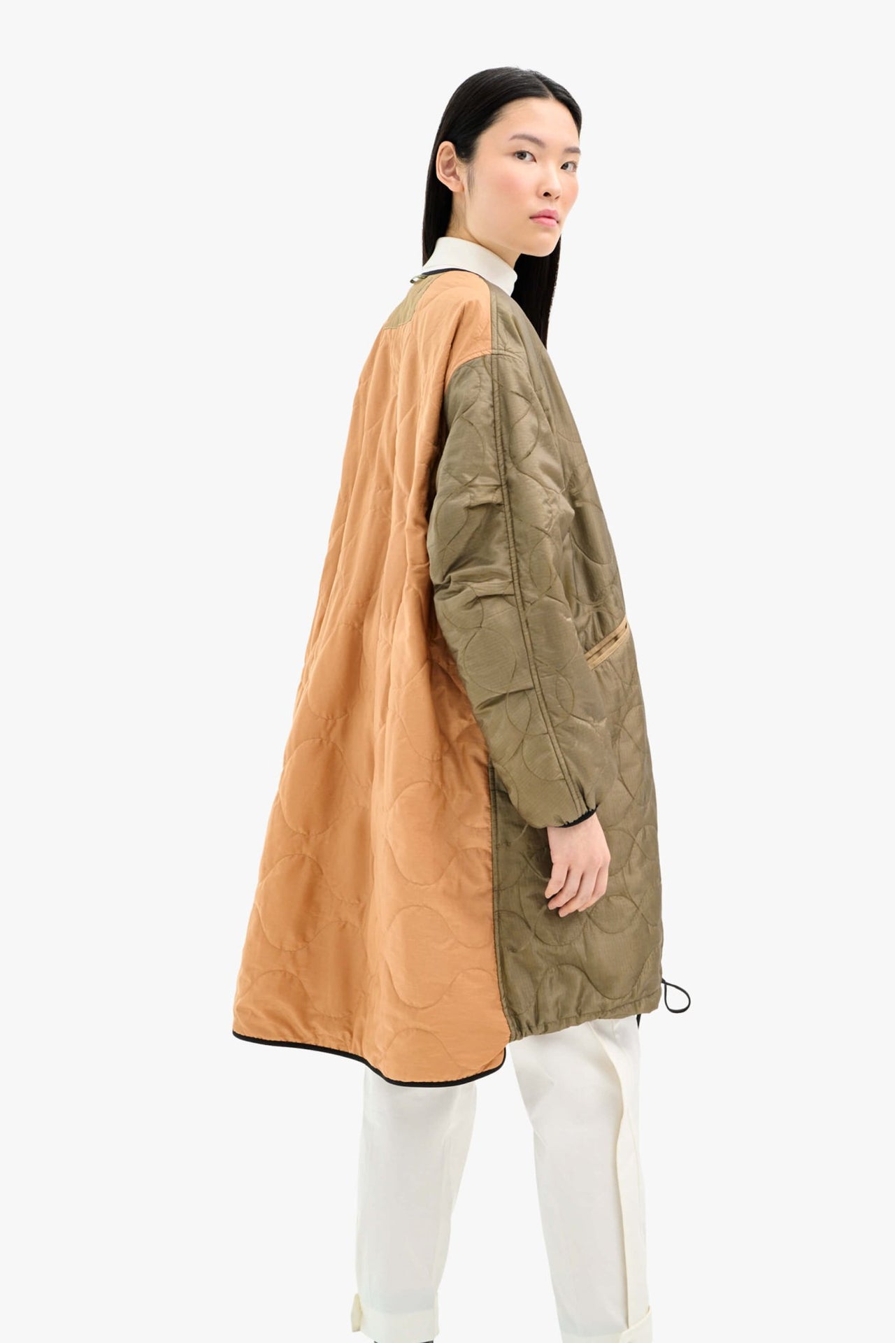 Silk Nylon Quilt Parka - Peat & Russett / Peat & Burnt Orange