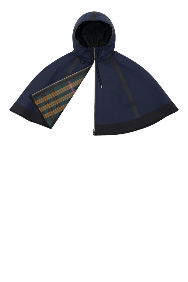 Weatherproof Bonded Hooded Cape - Navy / Green Plaid - Layer 6