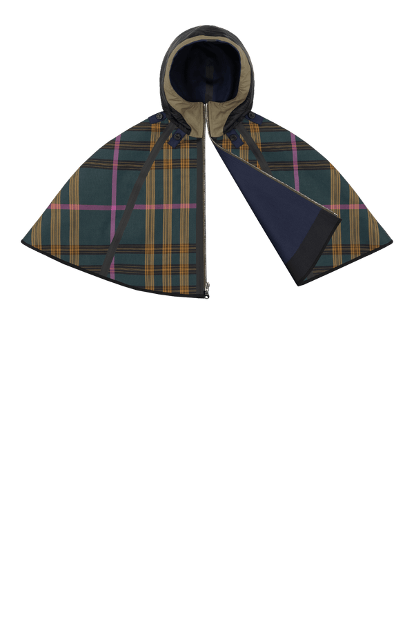 Weatherproof Bonded Hooded Cape - Navy / Green Plaid - Layer 6