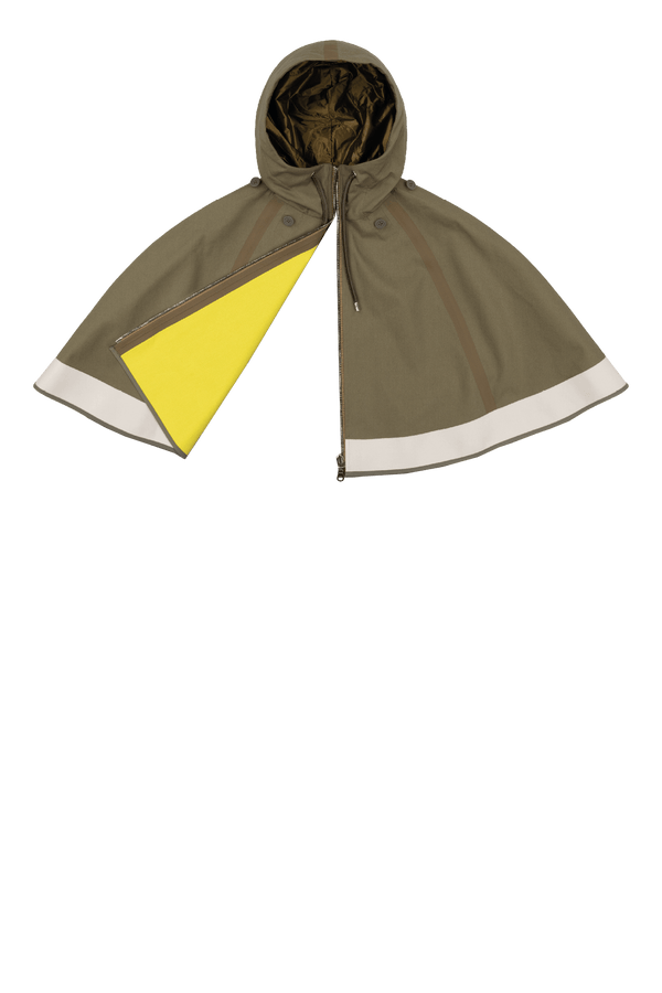 Weatherproof Bonded Hooded Cape - Olive / Chartreuse & Antique Gold - Layer 6