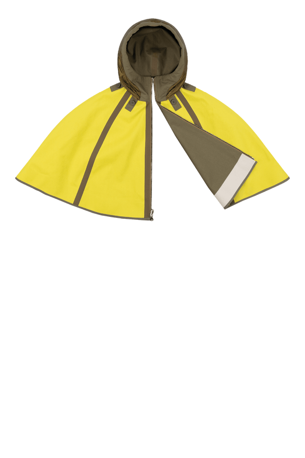 Weatherproof Bonded Hooded Cape - Olive / Chartreuse & Antique Gold - Layer 6
