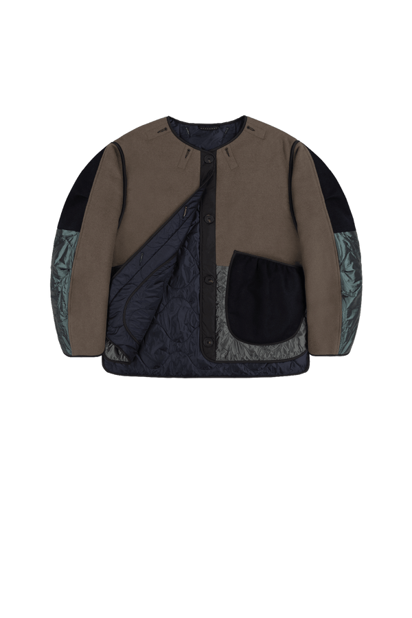 Signature Patchwork Wool Cropped Quilt - Dark Olive & Anthracite / Midnight - Layer 1