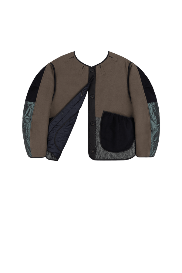 Signature Patchwork Wool Cropped Quilt - Dark Olive & Anthracite / Midnight - Layer 6