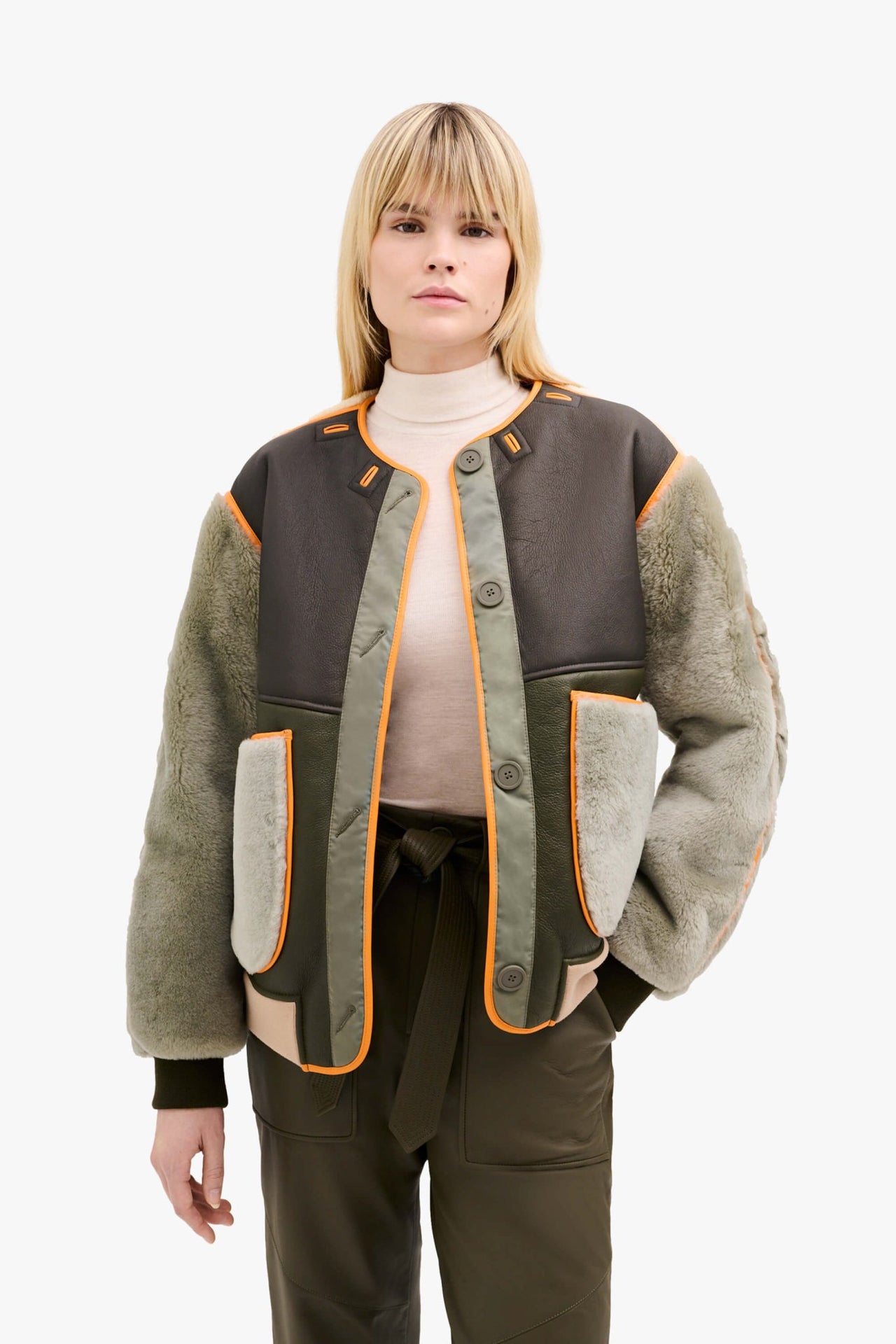 Shearling Wool Bomber - Forest Green / Pale Jade & Natural