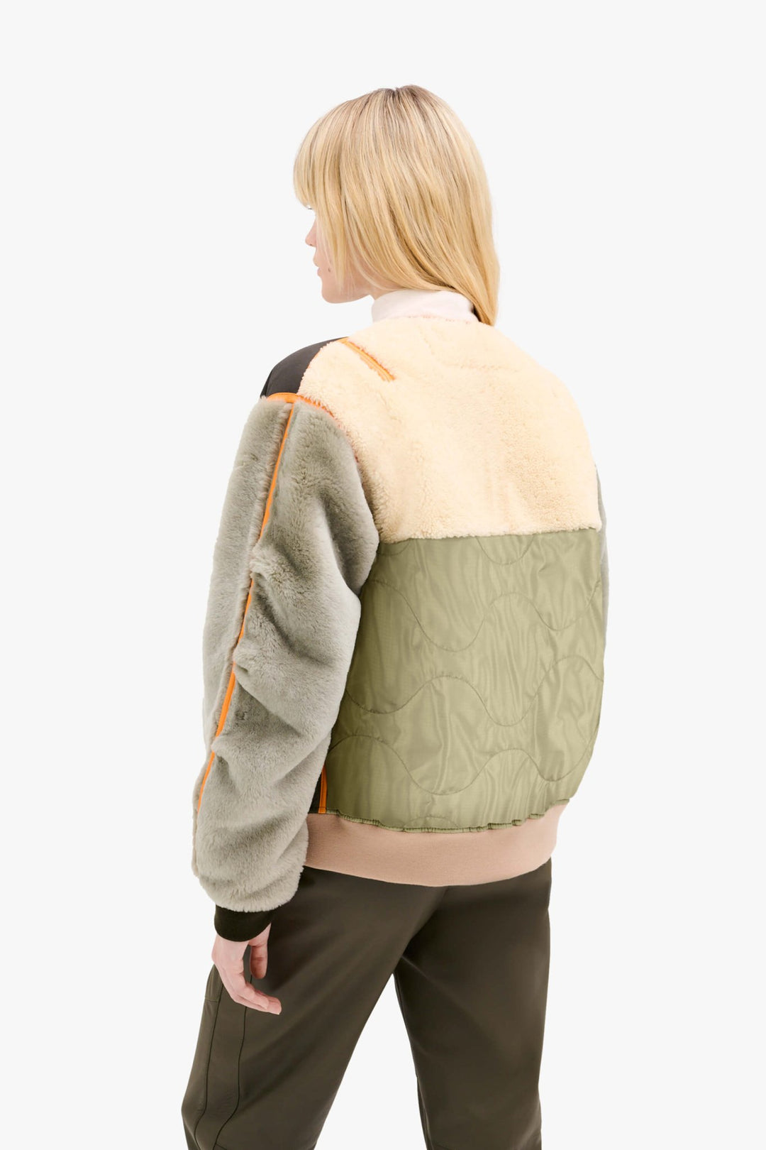 Shearling Wool Bomber - Forest Green / Pale Jade & Natural