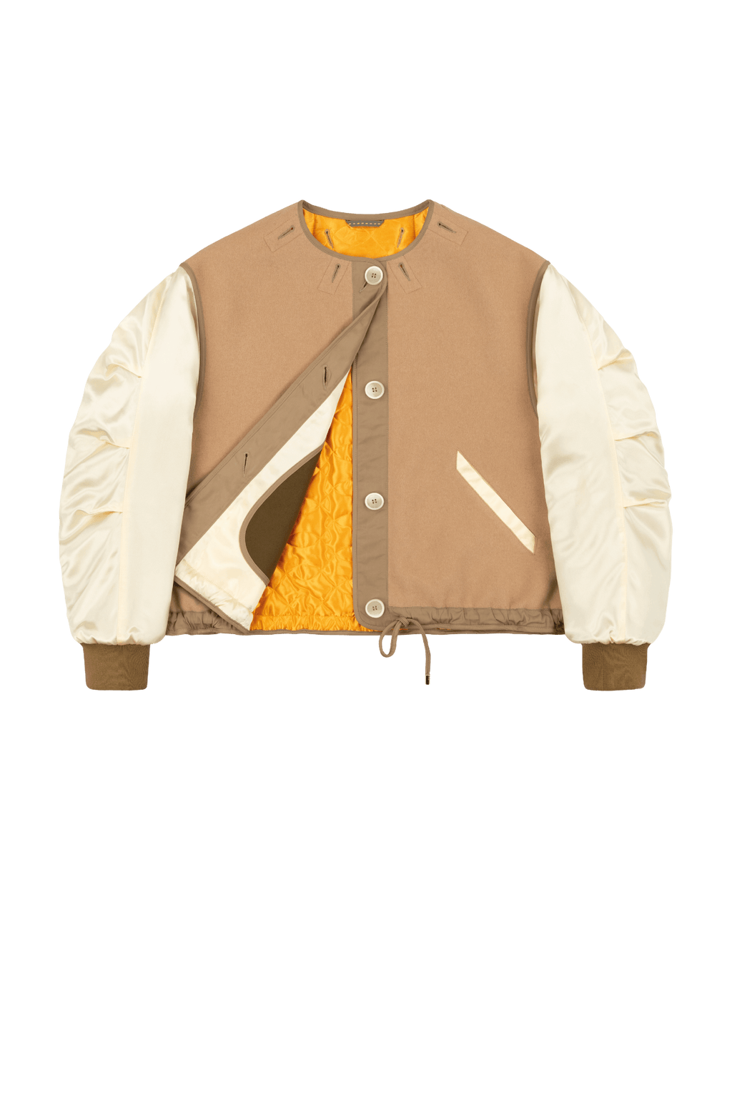 Wool Varsity Quilt Jacket - Camel & Gold / Khaki & Clementine - Layer 1