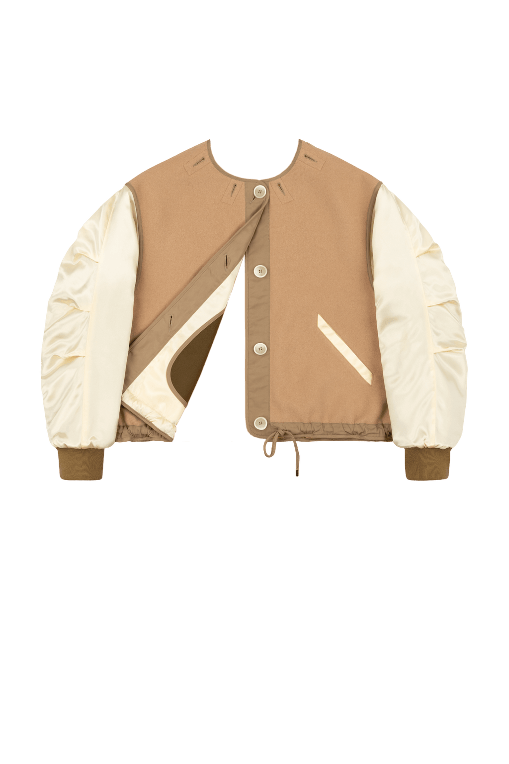 Wool Varsity Quilt Jacket - Camel & Gold / Khaki & Clementine - Layer 6