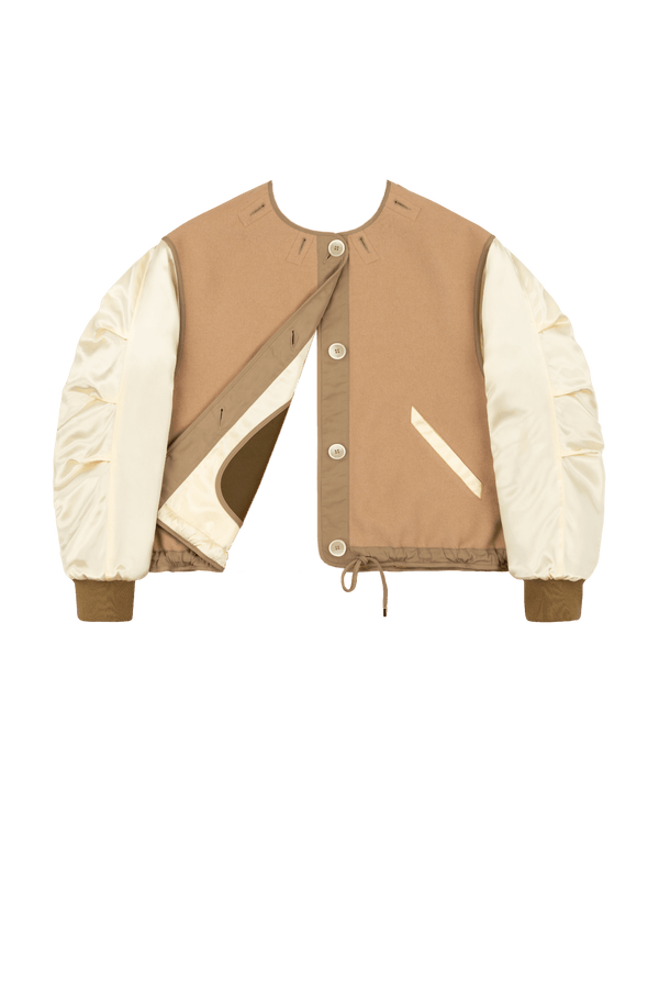 Wool Varsity Quilt Jacket - Camel & Gold / Khaki & Clementine - Layer 6