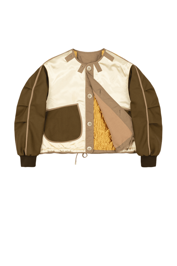 Wool Varsity Quilt Jacket - Camel & Gold / Khaki & Clementine - Layer 1