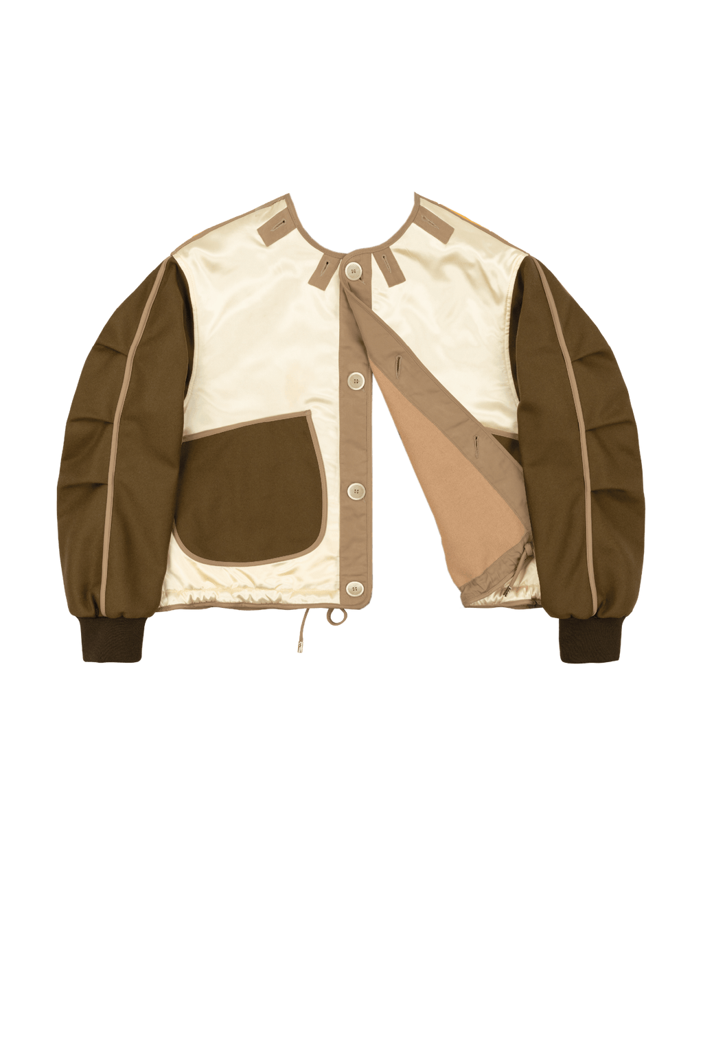 Wool Varsity Quilt Jacket - Camel & Gold / Khaki & Clementine - Layer 6