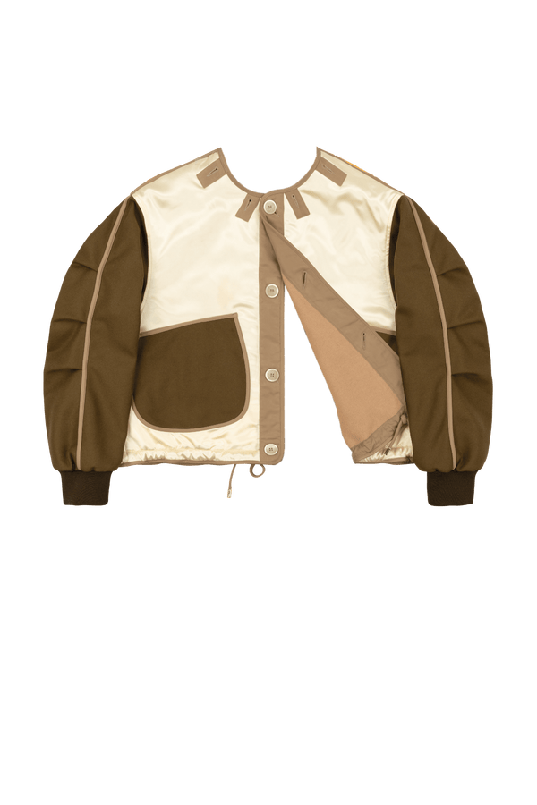 Wool Varsity Quilt Jacket - Camel & Gold / Khaki & Clementine - Layer 6