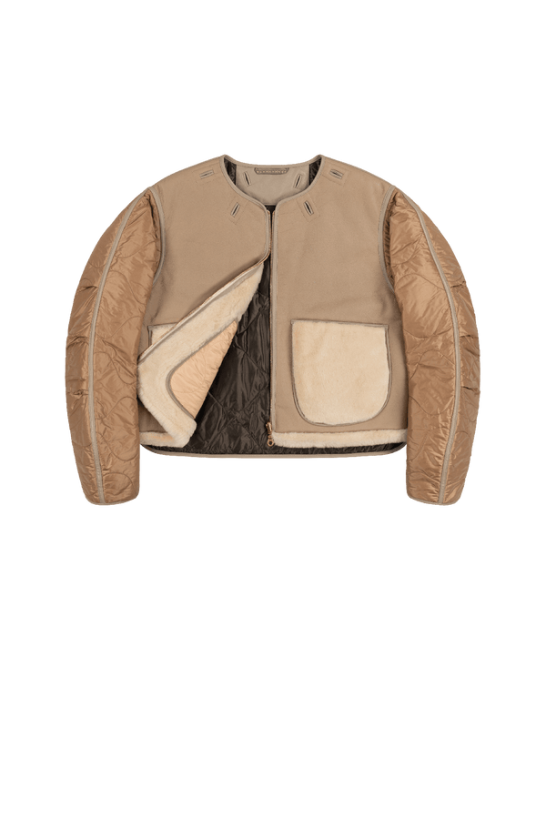 Aviator Shearling Jacket - Taupe / Blush - Layer 1