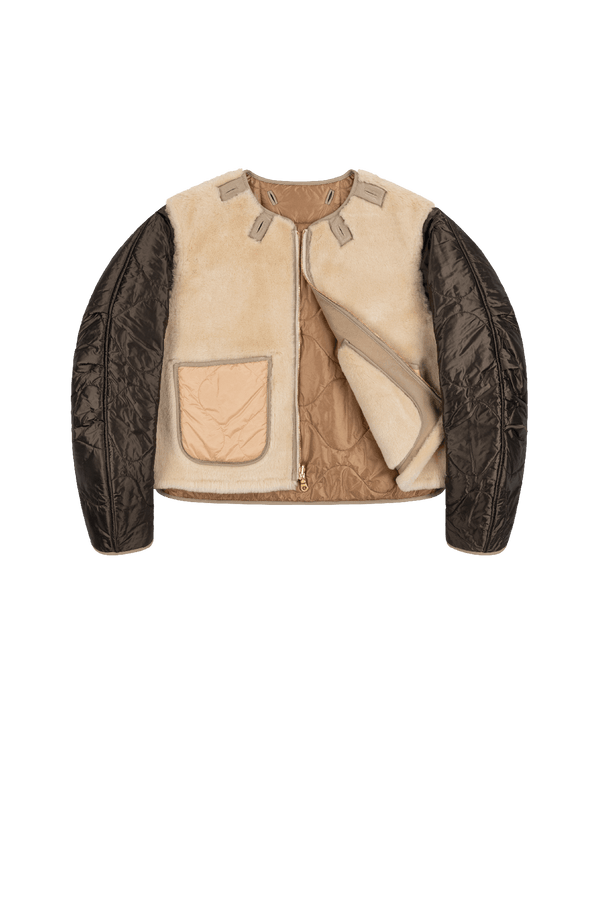 Aviator Shearling Jacket - Taupe / Blush - Layer 1