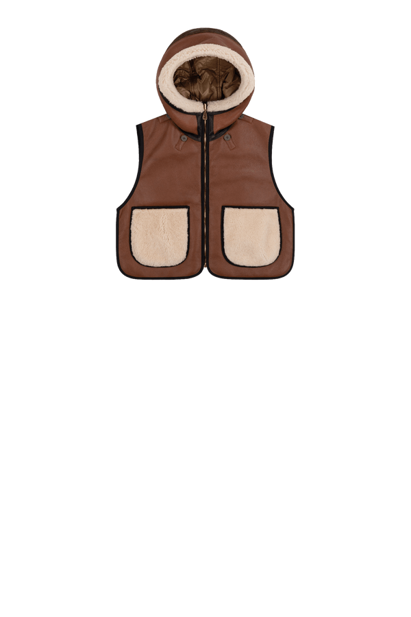 Leather & Shearling Zip Hood - Russett & Bronze / Chalk White & Mocha - Layer 4