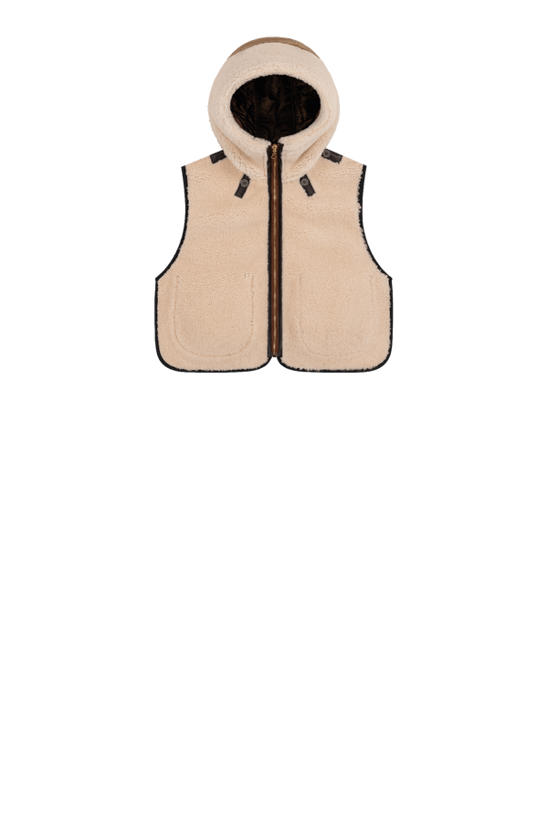 Leather & Shearling Zip Hood - Russett & Bronze / Chalk White & Mocha - Layer 4