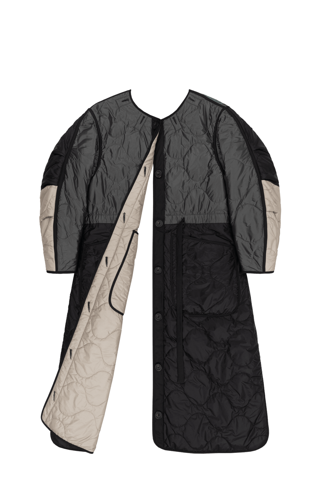 Signature Patchwork Long Quilt - Anthracite & Mineral Green / Dove Grey - Layer 6