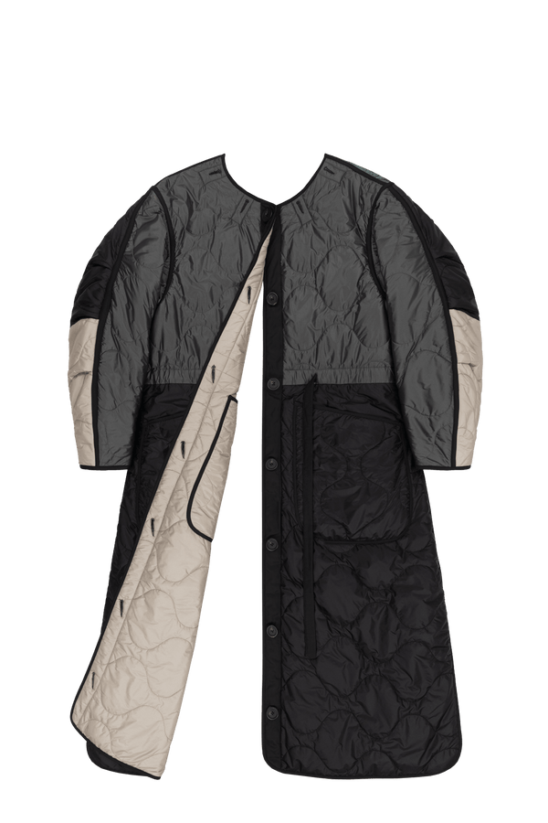 Signature Patchwork Long Quilt - Anthracite & Mineral Green / Dove Grey - Layer 6