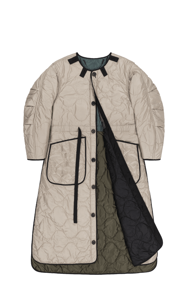 Signature Patchwork Long Quilt - Anthracite & Mineral Green / Dove Grey - Layer 1