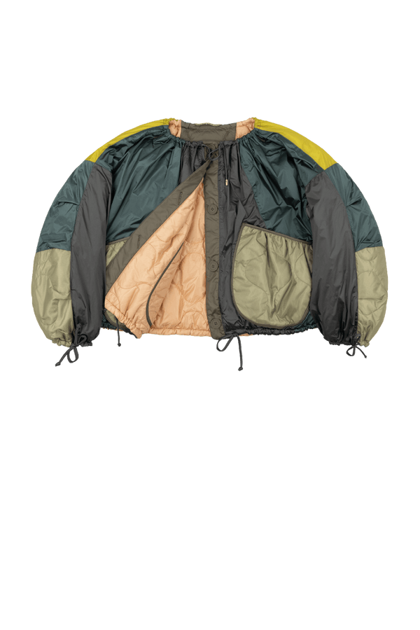 Parachute Patchwork Bomber - Mineral Green & Chartreuse / Soft Peach - Layer 1