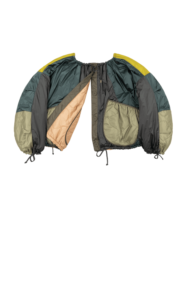 Parachute Patchwork Bomber - Mineral Green & Chartreuse / Soft Peach - Layer 6