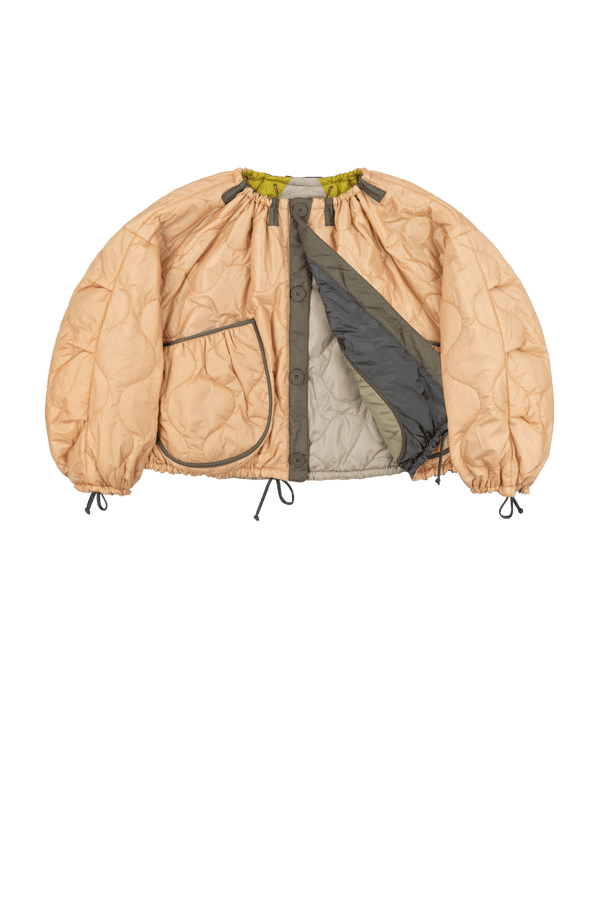 Parachute Patchwork Bomber - Mineral Green & Chartreuse / Soft Peach - Layer 1