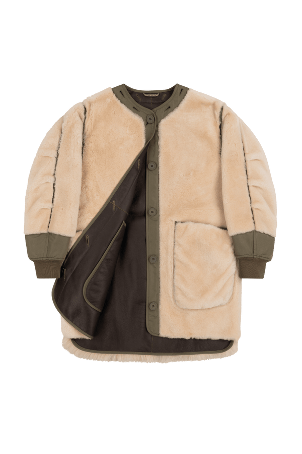 Shearling Coat - Blush / Dark Olive - Layer 1