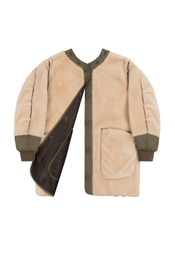 Shearling Coat - Blush / Dark Olive - Layer 6