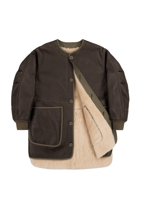 Shearling Coat - Blush / Dark Olive - Layer 1
