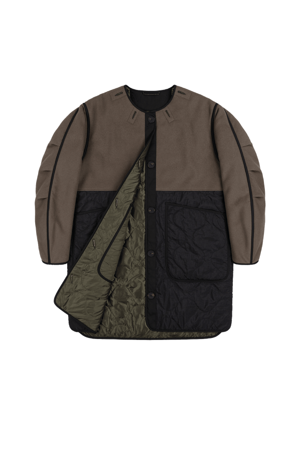 Signature Colourblock Wool Quilt - Olive & Black / Dark Olive - Layer 1