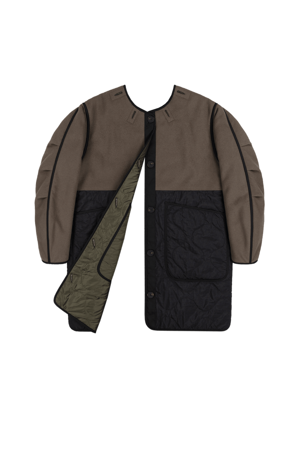 Signature Colourblock Wool Quilt - Olive & Black / Dark Olive - Layer 6