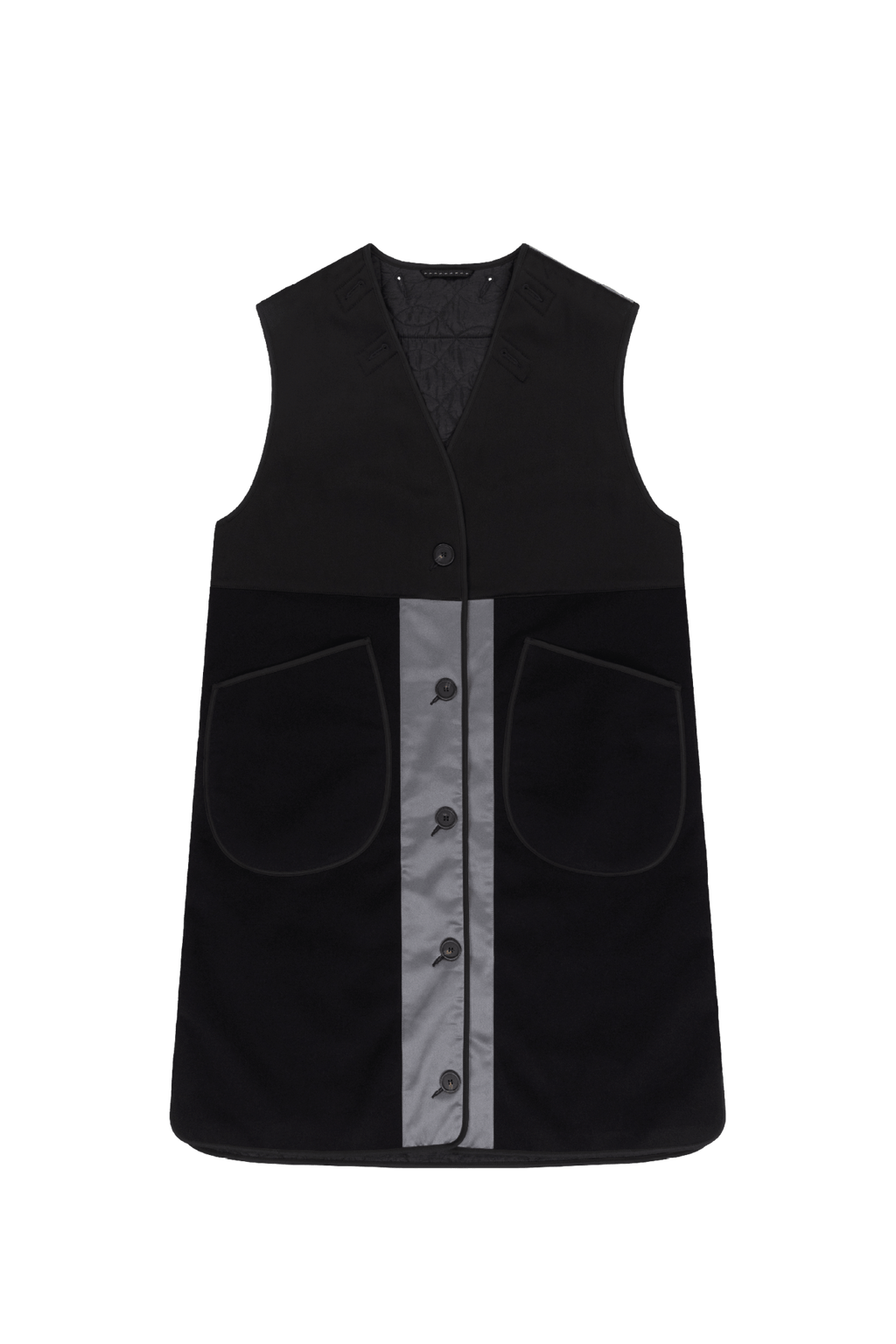 Wool & Satin Quilt Vest - Black & Anthracite / Dark Olive & Black - Layer 2