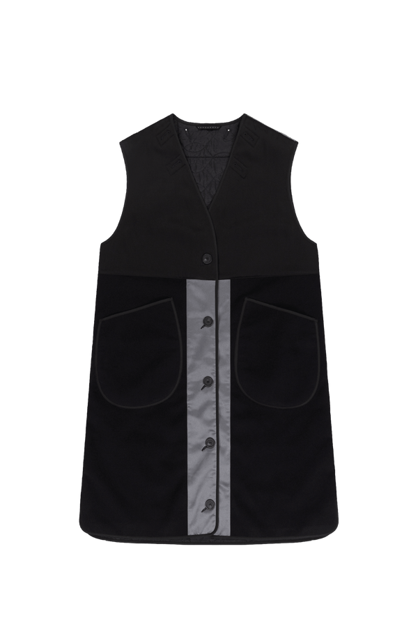 Wool & Satin Quilt Vest - Black & Anthracite / Dark Olive & Black - Layer 2