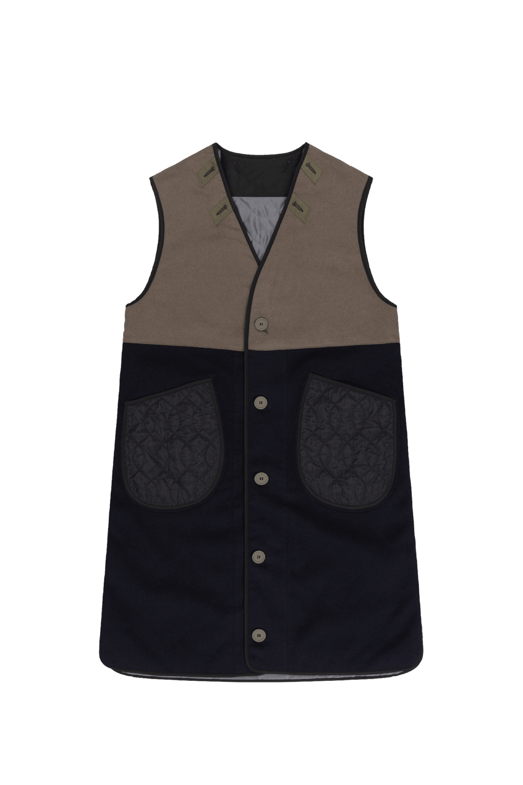 Wool & Satin Quilt Vest - Black & Anthracite / Dark Olive & Black - Layer 2