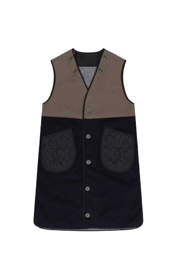 Wool & Satin Quilt Vest - Black & Anthracite / Dark Olive & Black - Layer 2