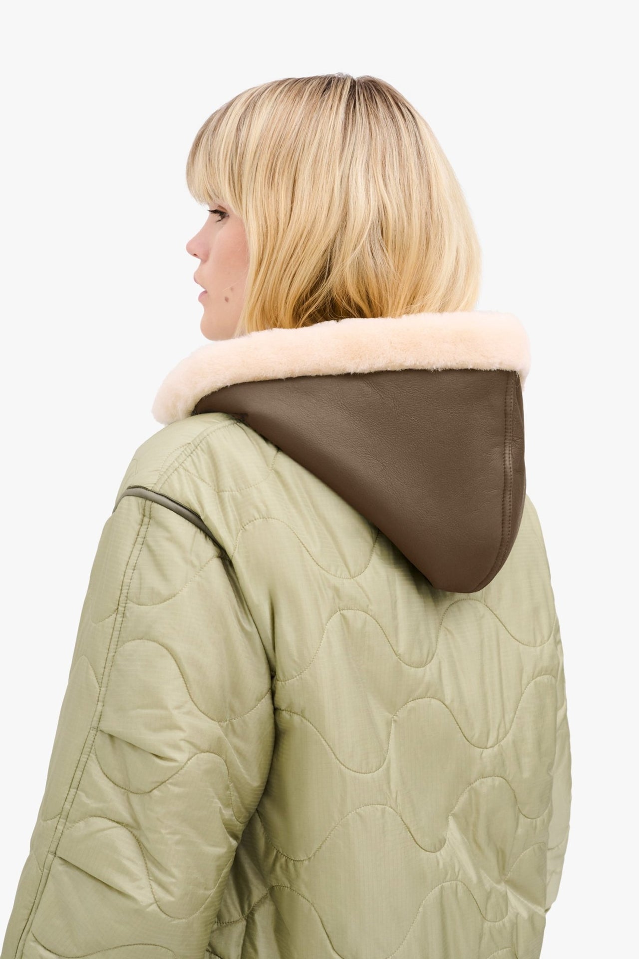 Shearling Close Fit Hood - Moss / Blush