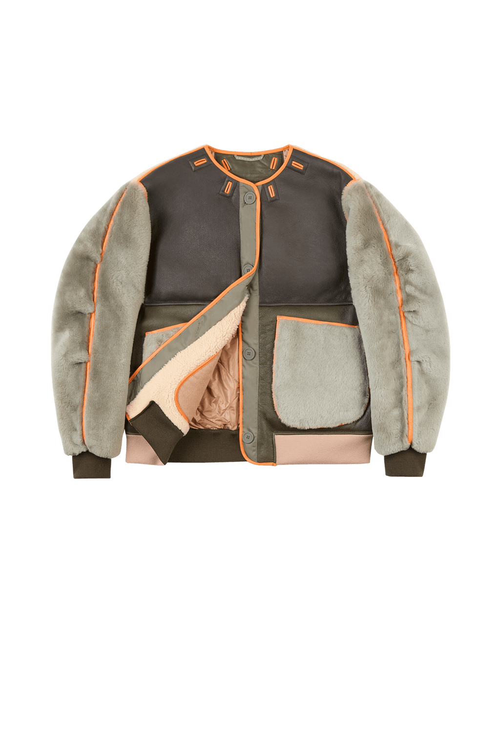 Shearling Wool Bomber - Forest Green / Pale Jade & Natural - Layer 1