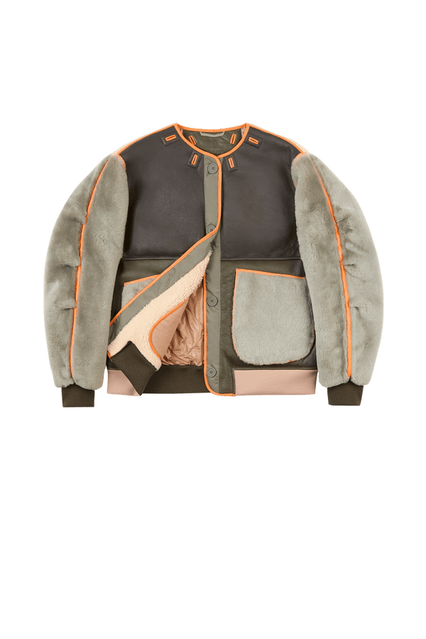 Shearling Wool Bomber - Forest Green / Pale Jade & Natural - Layer 1