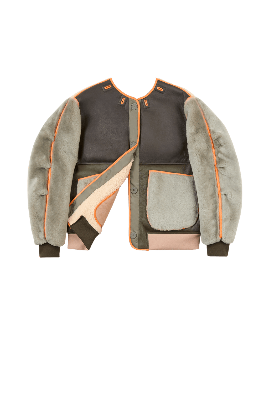 Shearling Wool Bomber - Forest Green / Pale Jade & Natural - Layer 6