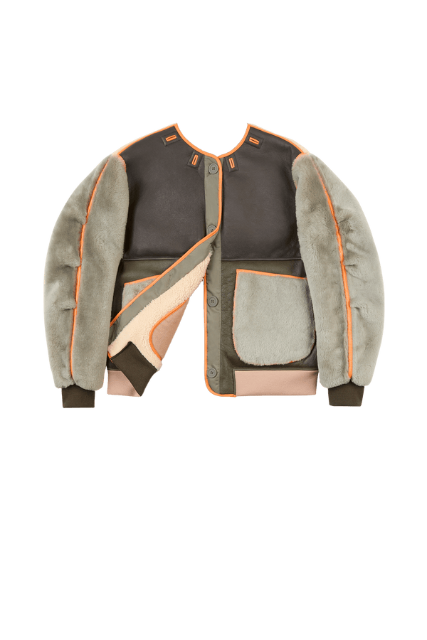 Shearling Wool Bomber - Forest Green / Pale Jade & Natural - Layer 6