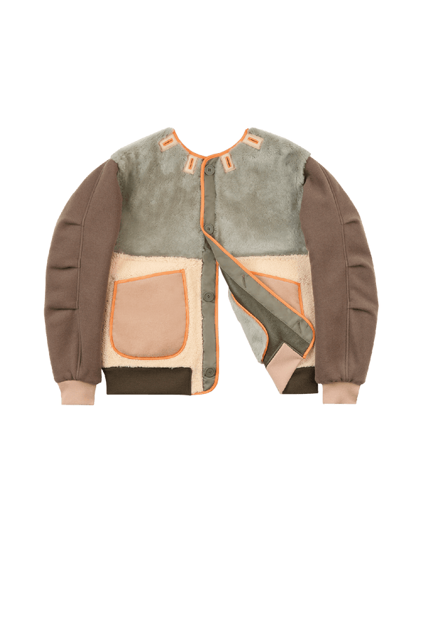 Shearling Wool Bomber - Forest Green / Pale Jade & Natural - Layer 6