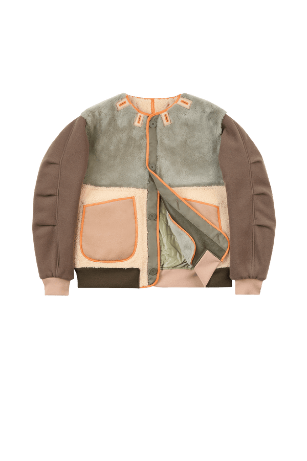 Shearling Wool Bomber - Forest Green / Pale Jade & Natural - Layer 1