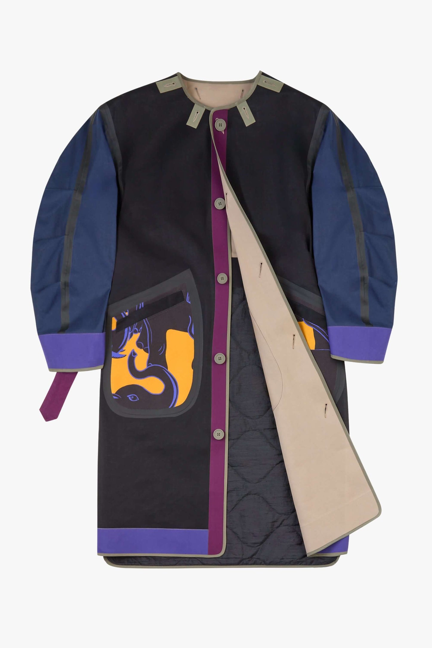 Bonded Patchwork Raincoat x Mickalene Thomas - Sage / Navy