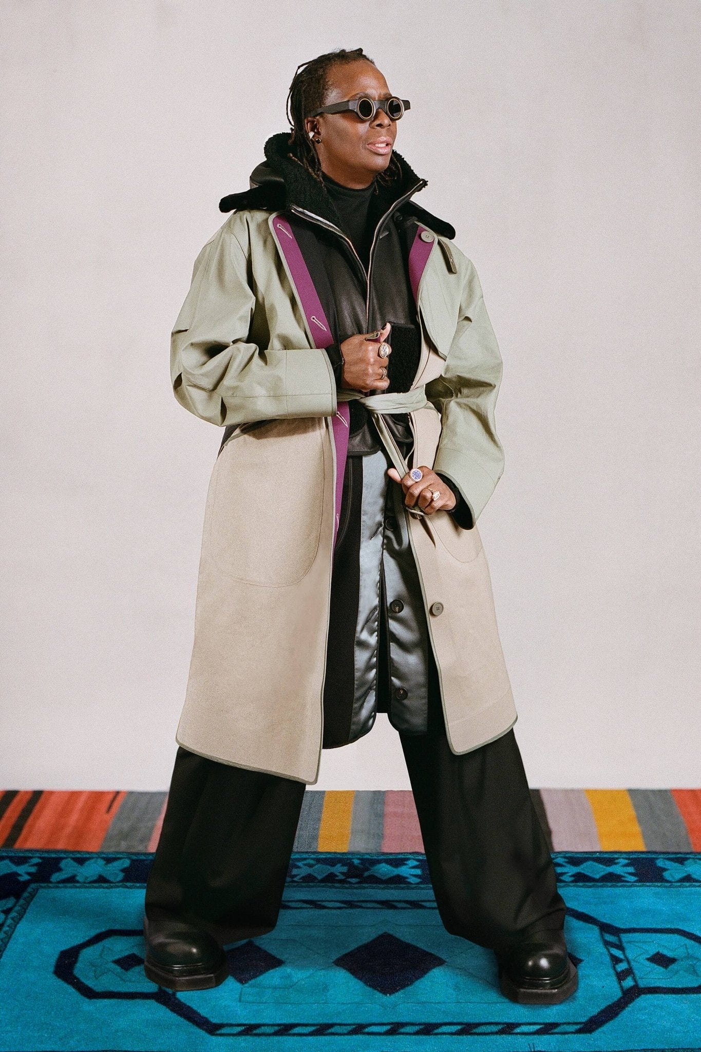 Bonded Patchwork Raincoat x Mickalene Thomas - Sage / Navy