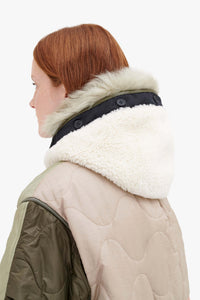 Shearling Leather Quilt Hood - Natural / Dark Olive